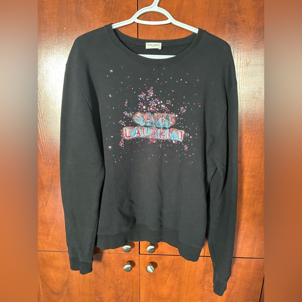 Saint Laurent Paris Rhinestones Logo Sweater